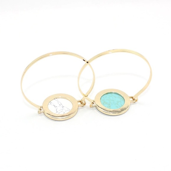 NWT Turquoise or White Marble Stone Gold Bangle - Picture 6 of 7